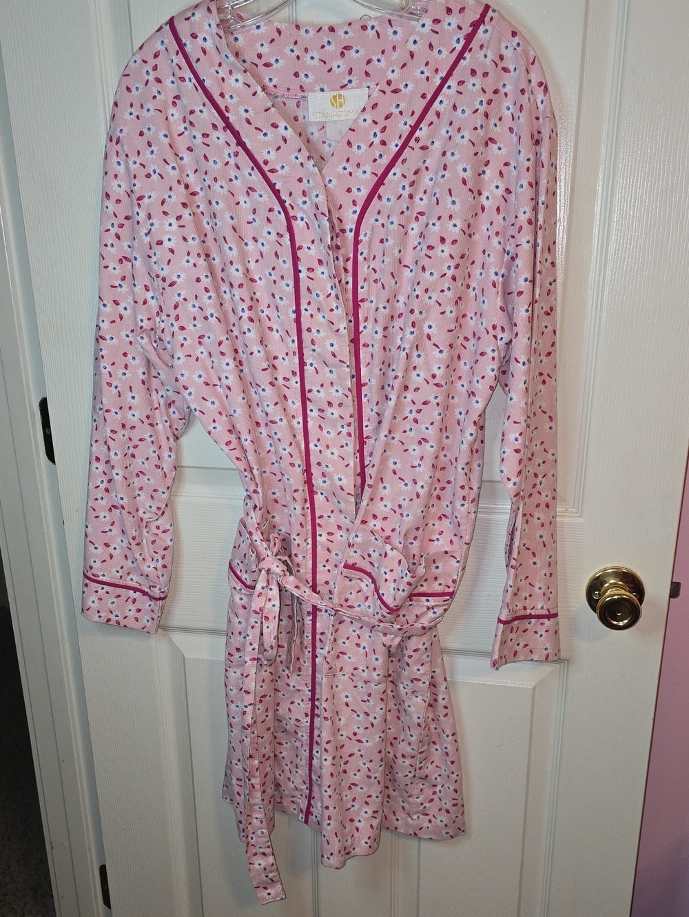 Pink Floral-Print Women's Pajama Robe with Contrast Trim